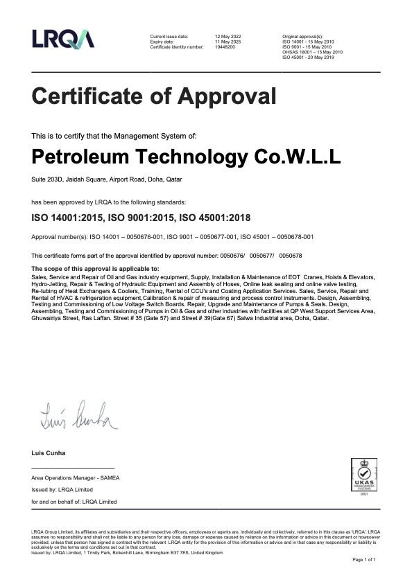 Petrotec ISO Certificate UKAS - May 2025 Preview
