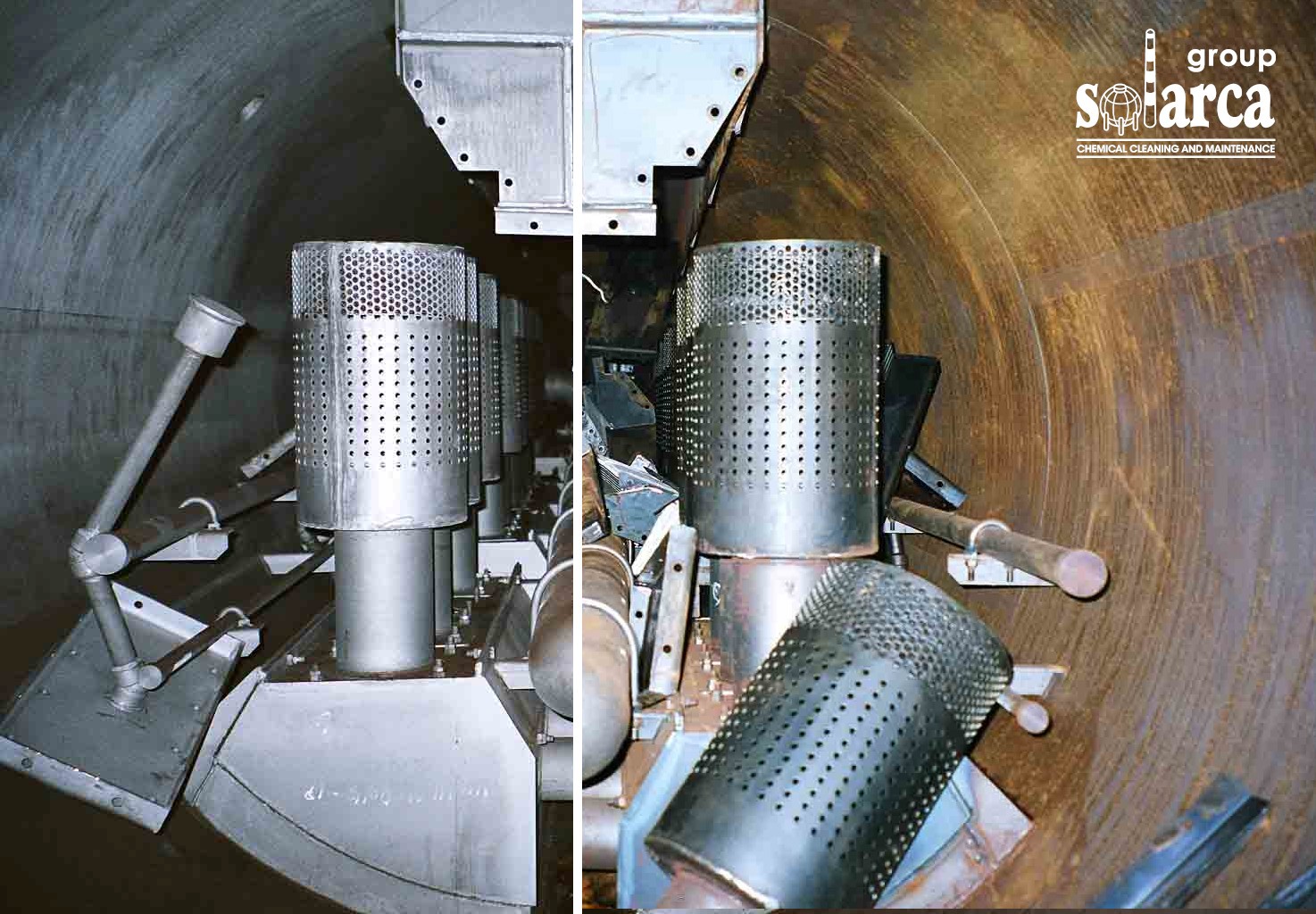 Industrial machinery inside a cylindrical structure